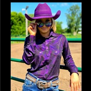Pullover Button Up (Dark Purple Iridescent Swishes Over Black)